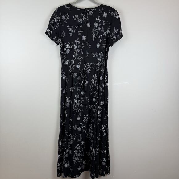 Vtg 90s Jody California Floral Midi Dress Sz 9 Black Ruffle Modest Cottagecore - Picture 6 of 11